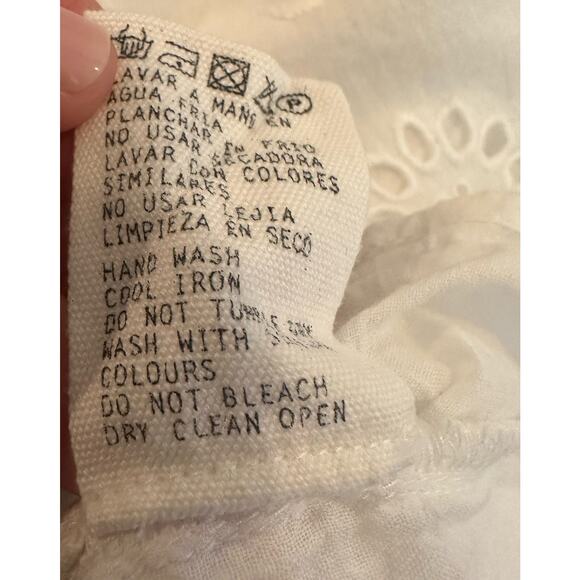 LOA White Cotton Romantic Eyelet Flutter Crop Short Sleeve Back Tie Blouse sz M - Picture 9 of 10